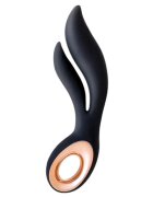S PLEASURES Vibrator dublu Caress design ergonomic 7 funcții de vibrație rezistent la apă din silicon flexibil culoare negru cu auriu