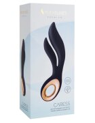 S PLEASURES Vibrator dublu Caress design ergonomic 7 funcții de vibrație rezistent la apă din silicon flexibil culoare negru cu auriu