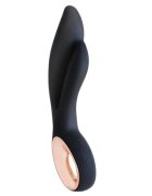 S PLEASURES Vibrator dublu Caress design ergonomic 7 funcții de vibrație rezistent la apă din silicon flexibil culoare negru cu auriu
