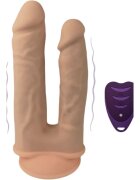 Silexd Vibrator dublu SILEX-D 8” - 7” Model 1 pentru dublă penetrare 10 funcții de vibrație lungimi 19.5 - 17.5 cm culoarea pielii