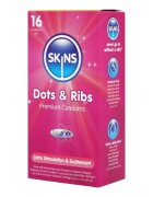 SKINS Prezervative Dots & Ribs Premium Condoms texturate pentru stimulare intensă din latex 16 bucăți