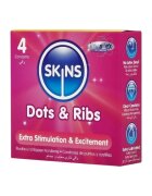 SKINS Prezervative Dots & Ribs Premium Condoms texturate pentru stimulare intensă din latex 4 bucăți