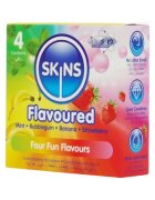 SKINS Prezervative Flavoured cu 4 arome (banană mentă căpșuni și bubblegum) din latex 4 bucăți