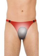 SoftLine Chilot tanga bărbați Thong 4502 lenjerie sexy cu plasă transparentă roșu cu negru mărime XL