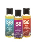 STIMUL8 S8 Set 3 uleiuri de masaj S8 Erotic Massage Oil efect afrodiziac cu ulei de Jojoba și de migdale diverse arome 3 x 50 ml