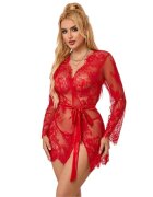 Subblime Lenjerie set 2 piese roșu 953775 model cu halat cu dantelă și chilot tanga mărime S/M