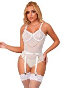 Subblime Lenjerie sexy 2 piese Body with Chains Teddy din plasă cu lanțuri + Portjartier culoare alb mărime S/M (model 954284)