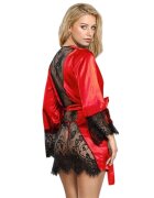 Subblime Set lenjerie sexy Lace Sheer Camisole + Thong halat satinat cu spate din dantelă + chilot tanga culoare roșu mărime S/M (model 954017)