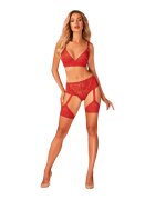  Sutien sexy OBSESSIVE Belovya cupe întărite pentru suport bretele late reglabile cu accesorii argintii culoare roșu mărime M/L