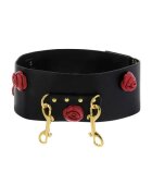 Taboom Curea Bondage Belt Wild Roses pentru jocuri erotice BDSM cu trandafiri decorativi din piele ecologică negru cu roșu XS/S/M