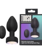 TOOSH Vibrator anal Light Up Vibrating Butt Plug cu telecomandă led multicolor 10 funcții de vibrație din silicon 7.6 cm inserabili negru