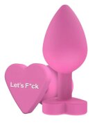TOY JOY Plug anal Anal Play Booty Sweethearts cu mesaj „Let’s Fuck” pe baza în formă de inimă diametru 3.5 cm roz