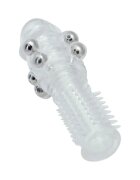 TOYZ4LOVERS Manșon pentru penis Stretchy Penis texturat cu bile de metal din TPE lungime 13.5 cm diametru 2 cm transparent