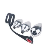 TOYZ4LOVERS Set plug anal Elys Pleasure Bully 3 dopuri anale cu inel detașabil pentru penis lungimi 5 - 6.9 cm argintiu cu negru