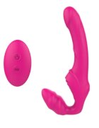 TOYZ4LOVERS Vibrator dublu Elys Love Gun strap-on fără ham control prin telecomandă cu vibrații multiple 21.8 cm roz