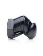 XR Brands Cușcă pentru penis Detained pentru castitate bărbați din cauciuc cu pereți rigizi pentru stimulare negru diamentru 2.8 cm