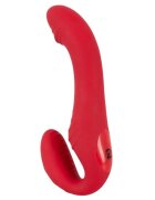 YOU2TOYS Vibrator dublu Strapless Strap-On 3 strap-on fără ham control prin telecomandă 9 funcții de vibrație 19.1 cm roșu