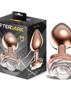 AFTERDARK Dop anal metal rose gold cu baza trandafir alb marimea M