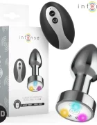 INTENSE Dop anal metalic vibrator cu LED si telecomanda marimea S –