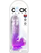 KING COCK Dildo realist transparent cu testicule mov 135 cm