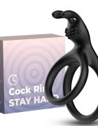 ARMONY Inel dublu – Tensy Rabbit din silicon medical cu urechi stimulatoare negru