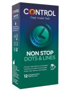 CONTROL Prezervative – Non Stop Dots & Lines pentru întârzierea ejaculării și plăcere prelungităcu striatii 12 bucăți
