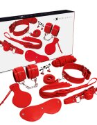 EXPERIENCE Set BDSM – Fetish Kit cu 8 accesorii din piele sintetică pentru dominație și submissive play culoare roșie