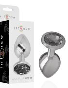 INTENSE Plug anal – Metalic cu bijuterie din sticlă neagră mărimea M 8 cm
