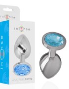 INTENSE Plug anal – Metalic cu cristal albastru mărimea M 8 cm