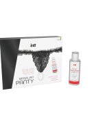 INTT Set – Brazilian Panty Black chilot din dantelă neagră cu inel de Perle stimulatoare mărime universală si lubrifiant cu aromă de căpșuni 50 ml