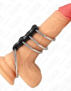 KINK Inele pentru penis – 4 Metal Penis Rings 3.7 cm to 5 cm conectate prin piele dimensiuni variabile