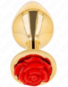 KINK Plug anal – Gold Rose Red mărime S oțel inoxidabil cu bază floare roșie 78 × 28 cm