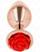 KINK Plug anal – Pink Gold Anal Plug mărime S cu bază floare roșie oțel inoxidabil 78 × 28 cm