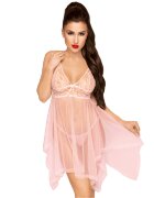 PENTHOUSE Lenjerie – Babydoll Naughty Doll din dantelă transparenta și bretele ajustabile roz mărimea S/M