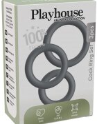 Playhouse Set 3 inele pentru penis Affinity - Cock Ring Set 100% silicon ultraflexibil S M L gri