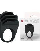 PRETTYLOVE Inel pentru penis cu vibrații - Chester silicon premium dublă stimulare negru