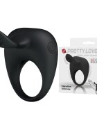 PRETTYLOVE Inel vibrator - Stimulating TONGUO pentru penis și stimulare clitoridiană din silicon moale negru