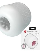 PRETTYLOVE Masturbator - Crystle dublu moale și flexibil canal texturat cu noduli stimulatori rezistent la apă alb