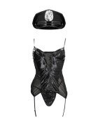 S-line Costum sexy de polițistă – Police negru lucios cu șnururi și șapcă mărime S/M