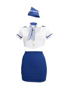 S-line Costum sexy de stewardesă – Stewardess uniformă albastru-alb 4 piese mărime S/M