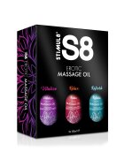 Stimul8 Set uleiuri de masaj S8 – Massage Oil Box hidratare și relaxare cu jojoba migdale și susan 3 × 50 ml
