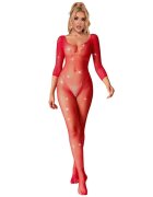 Subblime Body – Fishnet Bodystocking cu mâneci lungi și model diamant roșu XS/M