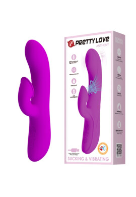 PRETTYLOVE Vibrator Pretty Love Anthony 12 Moduri Vibratii 12 Moduri Suctiune Silicon USB Mov 19 cm - Entro.ro