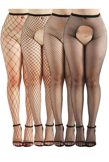 STD Set 4 Ciorapi Crotchless din Plasa Negru S-L - Entro.ro