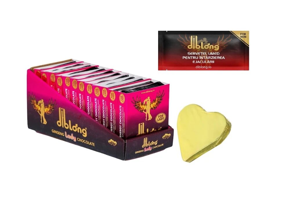 Diblong SET: Energy Chocolate for Lady - supliment alimentar pentru femei pe bază de ciocolată cu plante care susțin sănătatea sexuală și recăpătarea energiei 12 x 24g + Delay Wipe - Default Title