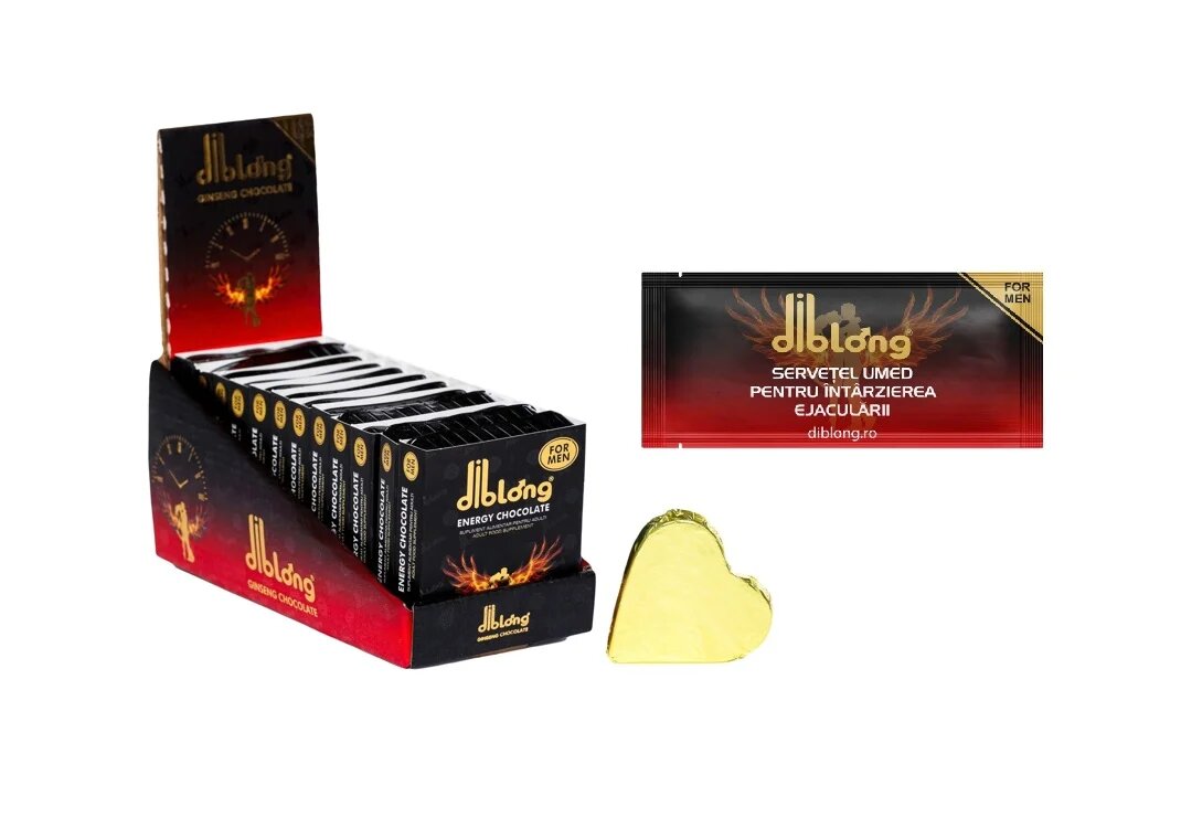 Diblong SET: Energy Chocolate For Men - supliment alimentar pentru bărbați pe bază de ciocolată cu plante care susțin sănătatea sexuală și funcția erectilă 12 x 24g + Delay Wipe - Default Title