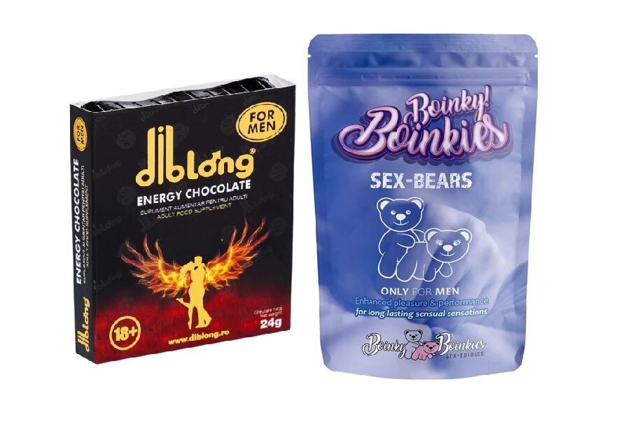 Diblong SET: Energy Chocolate For Men - supliment alimentar pentru bărbați pe bază de ciocolată cu plante care susțin sănătatea sexuală și funcția erectilă 24g + Boinky - Jeleuri afrodisiace Ursuleti - Gummy Sex Bears 6 portii - Default Title
