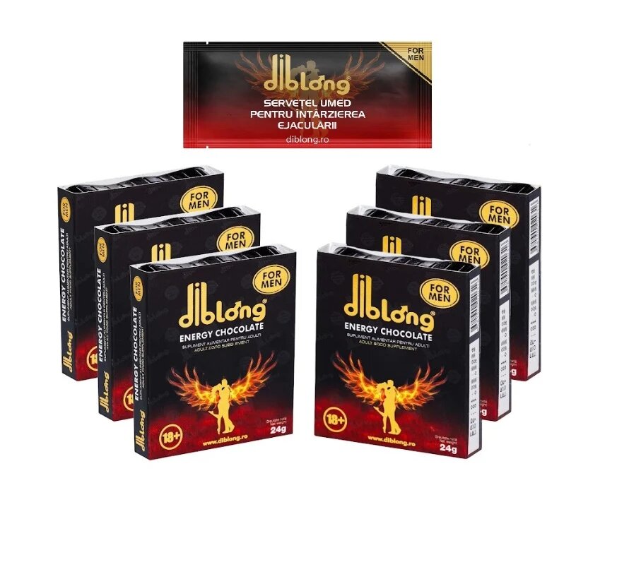 Diblong SET: Energy Chocolate For Men - supliment alimentar pentru bărbați pe bază de ciocolată cu plante care susțin sănătatea sexuală și funcția erectilă 6 x 24g + Delay Wipe - Default Title