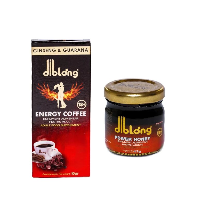 Diblong SET: Energy Coffee - supliment alimentar pentru bărbați formula de cafea instant cu plante care susțin sănătatea sexuală și funcția erectilă 10g +1 Power Honey 43g - Default Title