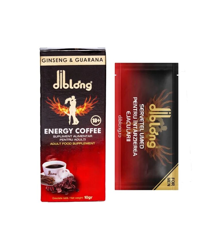 Diblong SET: Energy Coffee - supliment alimentar pentru bărbați formula de cafea instant cu plante care susțin sănătatea sexuală și funcția erectilă 10g + Delay Wipe - Default Title